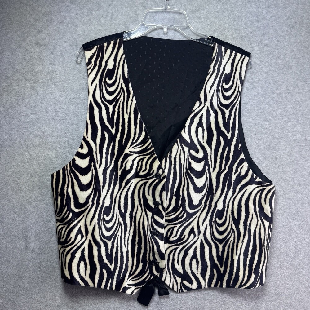 VTG Suit Vest Zebra Black White Faux Fur Tuxedo Unisex Men Women Plus Size XL 1X
